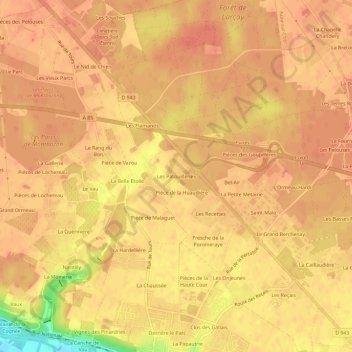 Topografische kaart Les Patouilleries, hoogte, reliëf