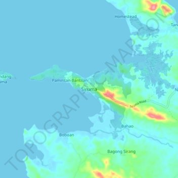 Topografische kaart Siruma, hoogte, reliëf