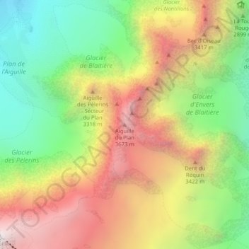 Topografische kaart Aiguille du Plan, hoogte, reliëf