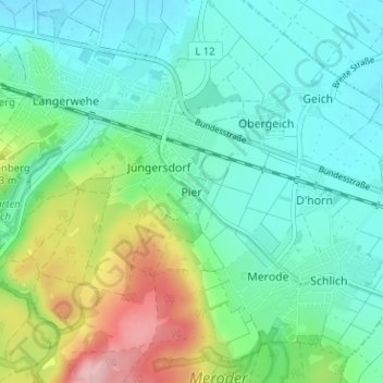 Topografische kaart Pier, hoogte, reliëf