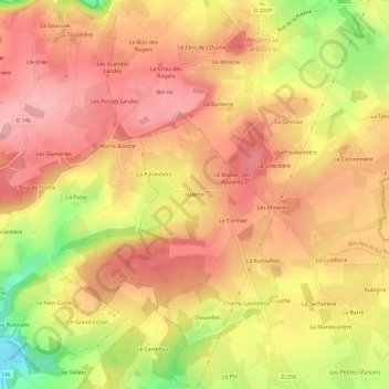 Topografische kaart Valette, hoogte, reliëf