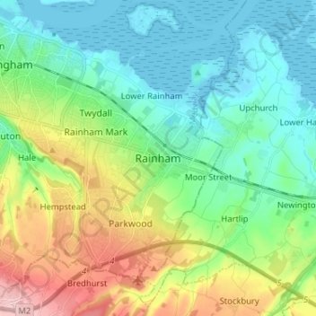 Topografische kaart Rainham, hoogte, reliëf
