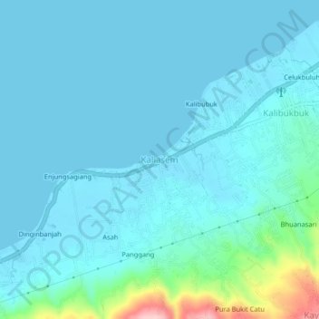 Topografische kaart Kaliasem, hoogte, reliëf