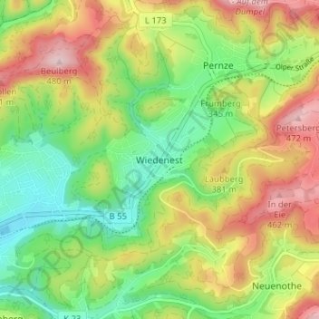 Topografische kaart Wiedenest, hoogte, reliëf