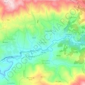 Topografische kaart Brunhais, hoogte, reliëf