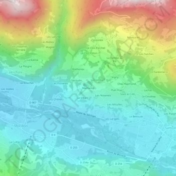 Topografische kaart Machamp, hoogte, reliëf