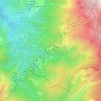 Topografische kaart Loriani, hoogte, reliëf
