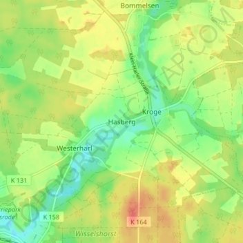 Topografische kaart Hasberg, hoogte, reliëf