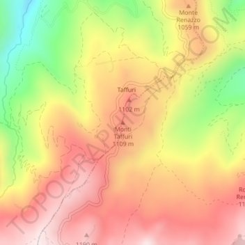 Topografische kaart Monti Taffuri, hoogte, reliëf