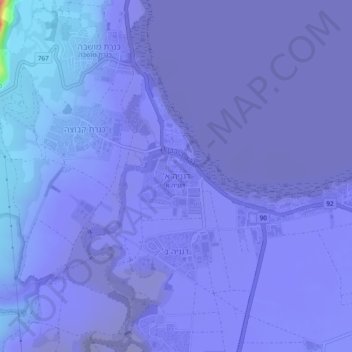 Topografische kaart Deganya Alef, hoogte, reliëf