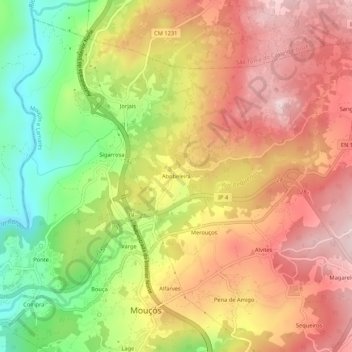 Topografische kaart Abobeleira, hoogte, reliëf