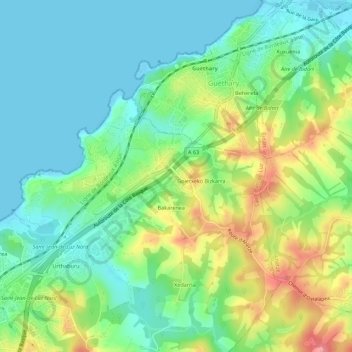 Topografische kaart Larrebidea, hoogte, reliëf