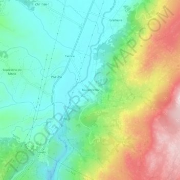Topografische kaart Tourencinho, hoogte, reliëf