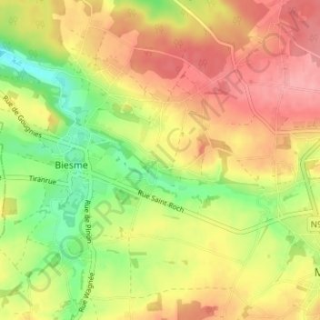 Topografische kaart Nefzée, hoogte, reliëf