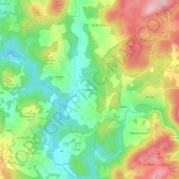 Topografische kaart Le Freyssinet, hoogte, reliëf