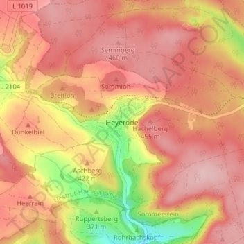 Topografische kaart Heyerode, hoogte, reliëf
