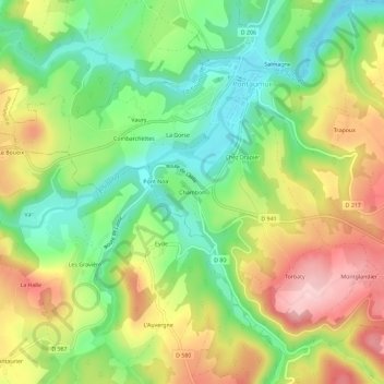 Topografische kaart Chambon, hoogte, reliëf