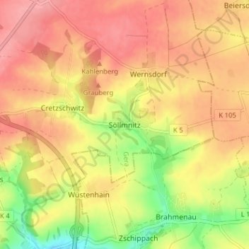 Topografische kaart Söllmnitz, hoogte, reliëf