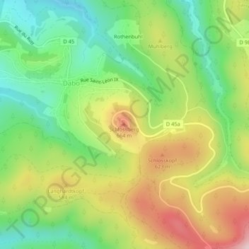 Topografische kaart Rocher de Dabo, hoogte, reliëf