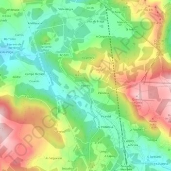 Topografische kaart Vilariño, hoogte, reliëf