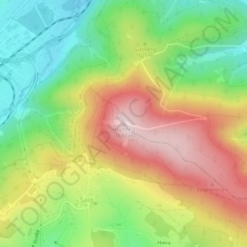 Topografische kaart Hochfirst, hoogte, reliëf