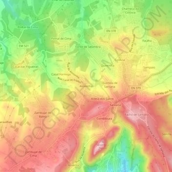 Topografische kaart Almoinha, hoogte, reliëf