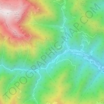 Topografische kaart Cialancia, hoogte, reliëf