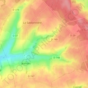 Topografische kaart La Longue Rue de Bas, hoogte, reliëf