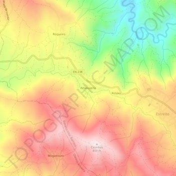 Topografische kaart Ameixoeira, hoogte, reliëf
