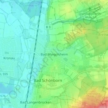 Topografische kaart Bad Mingolsheim, hoogte, reliëf