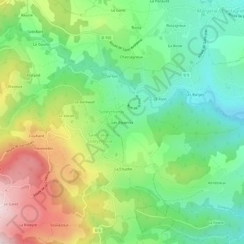 Topografische kaart Les Eguettes, hoogte, reliëf