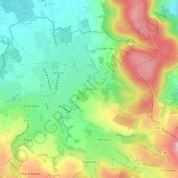 Topografische kaart Ruxurieux, hoogte, reliëf