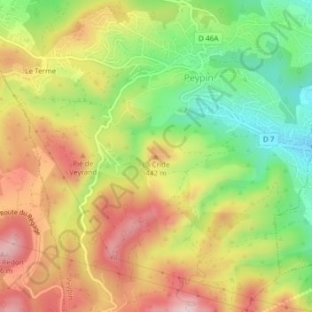 Topografische kaart La Cride, hoogte, reliëf