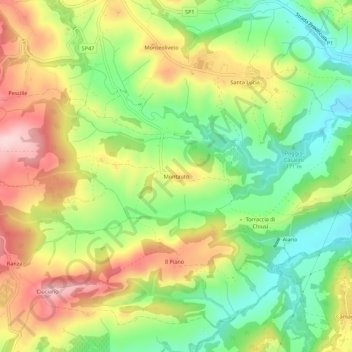 Topografische kaart Montauto, hoogte, reliëf