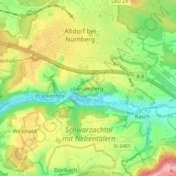 Topografische kaart Lenzenberg, hoogte, reliëf