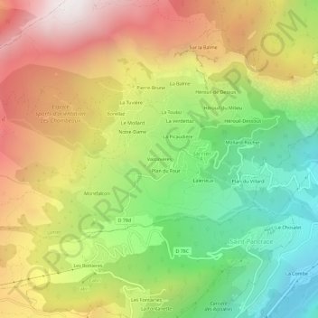 Topografische kaart Varcinières, hoogte, reliëf