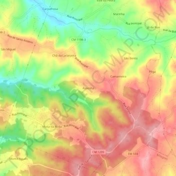 Topografische kaart Assenha, hoogte, reliëf