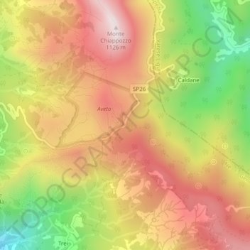 Topografische kaart Passo del Biscia, hoogte, reliëf