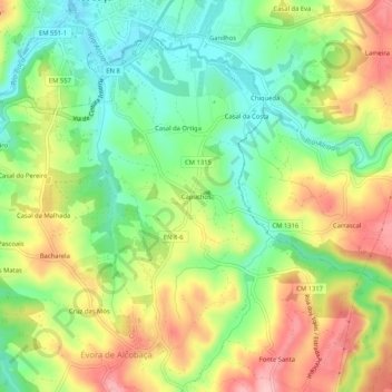 Topografische kaart Capuchos, hoogte, reliëf
