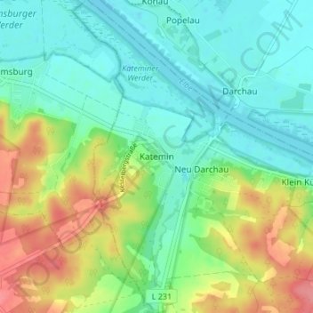 Topografische kaart Katemin, hoogte, reliëf