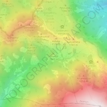 Topografische kaart Urratxa, hoogte, reliëf
