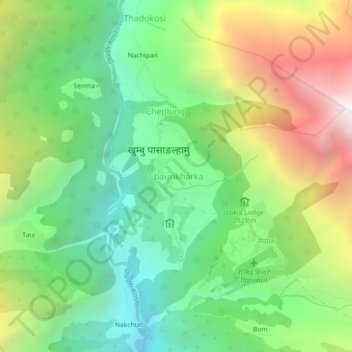 Topografische kaart Chaurikharka, hoogte, reliëf