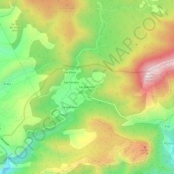 Topografische kaart Les Garniers, hoogte, reliëf