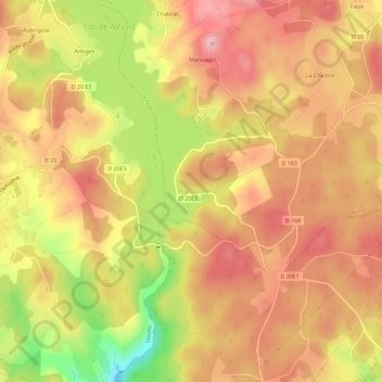 Topografische kaart Puy du Rieux, hoogte, reliëf