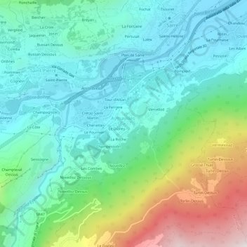 Topografische kaart Le Bettex, hoogte, reliëf