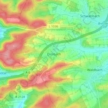 Topografische kaart Dimbach, hoogte, reliëf