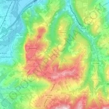 Topografische kaart Cugnoli, hoogte, reliëf