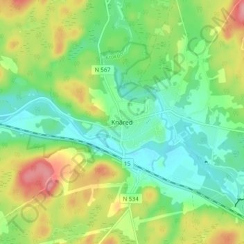 Topografische kaart Knäred, hoogte, reliëf