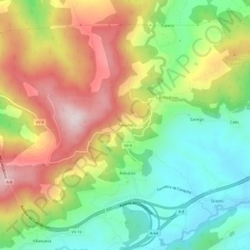 Topografische kaart Tresvilla, hoogte, reliëf