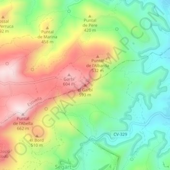 Topografische kaart el Garbí, hoogte, reliëf